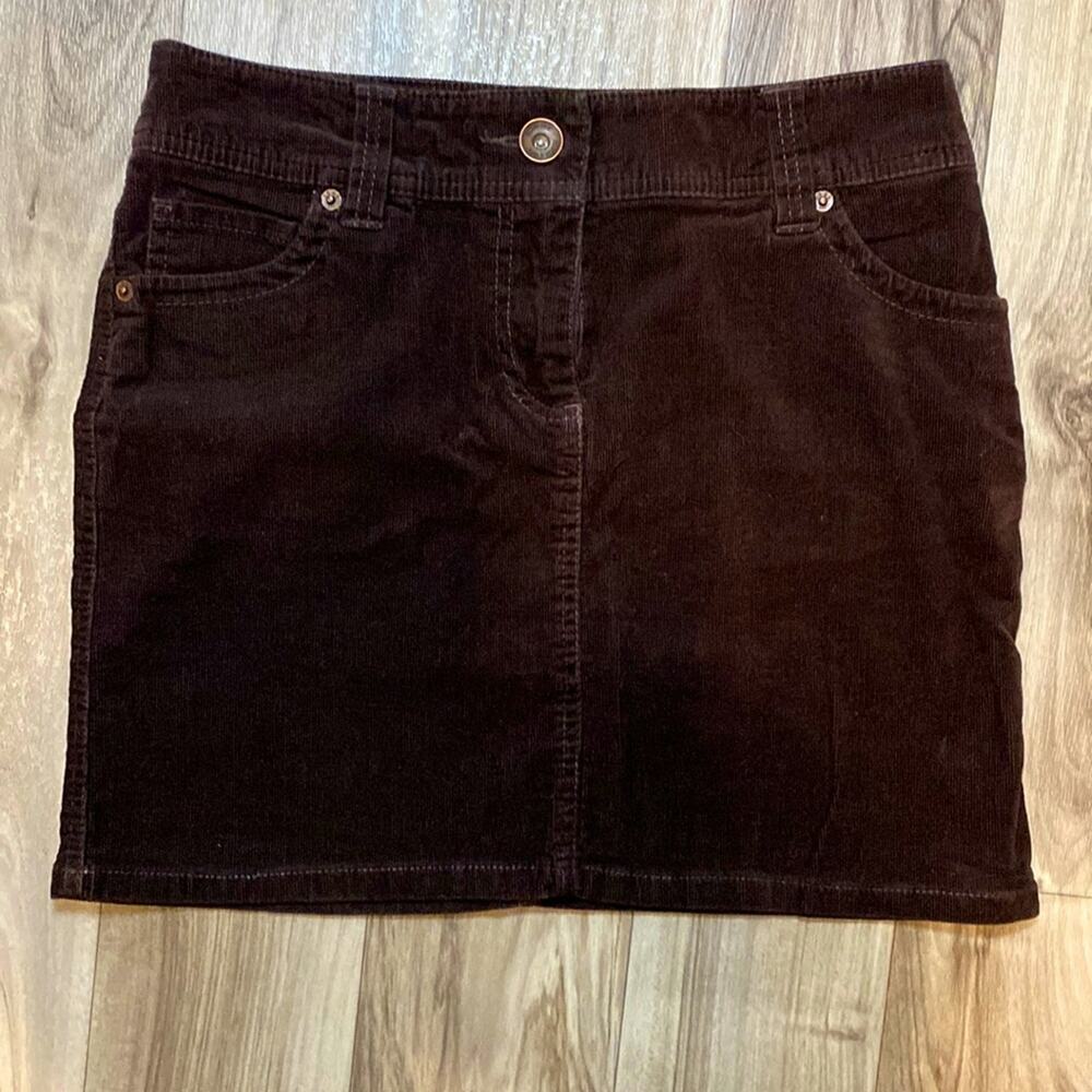 Tommy Hilfiger 0 Brown Stretch Cotton Corduroy Jeans-Style A-Line Miniโ Skirt